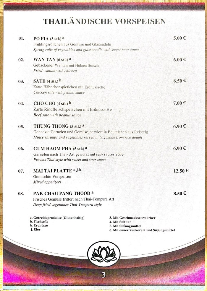 Mai Tai Speisekarte