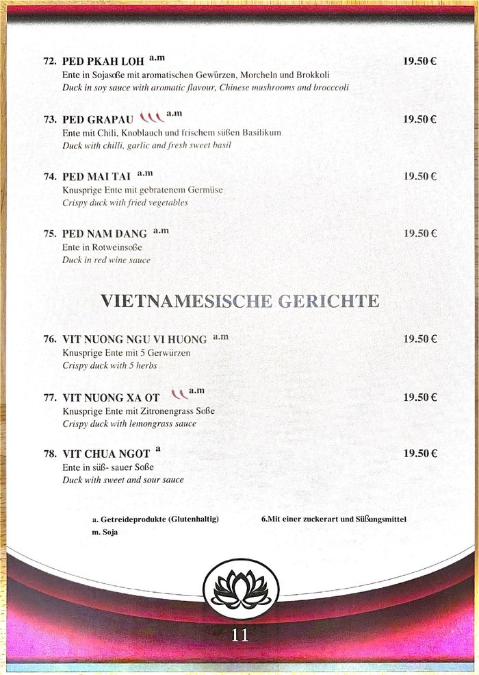Mai Tai Speisekarte