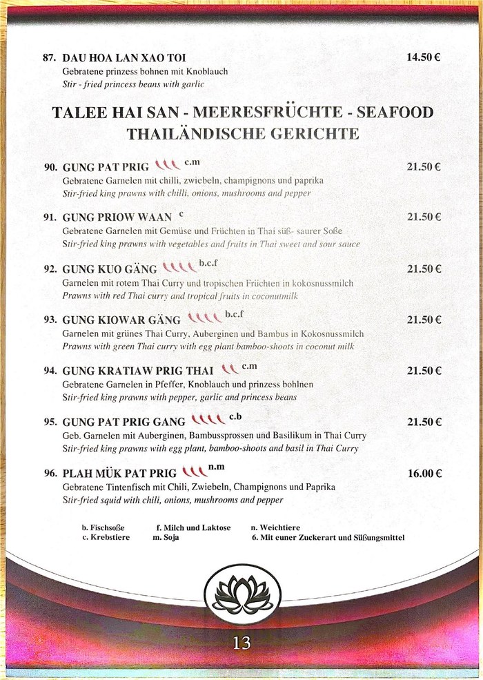 Mai Tai Speisekarte