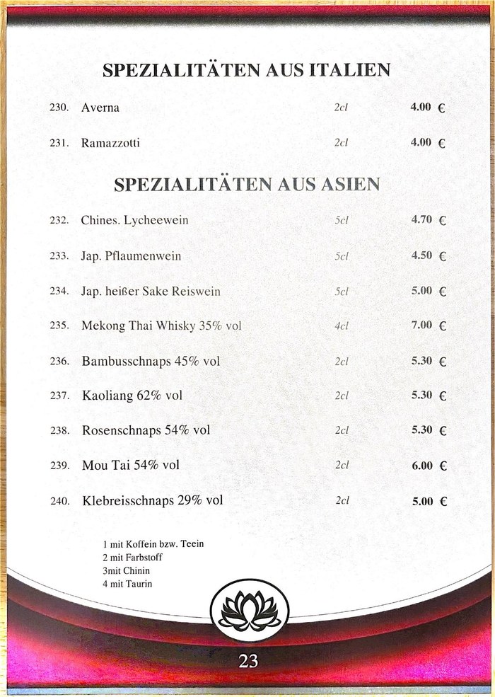 Mai Tai Speisekarte
