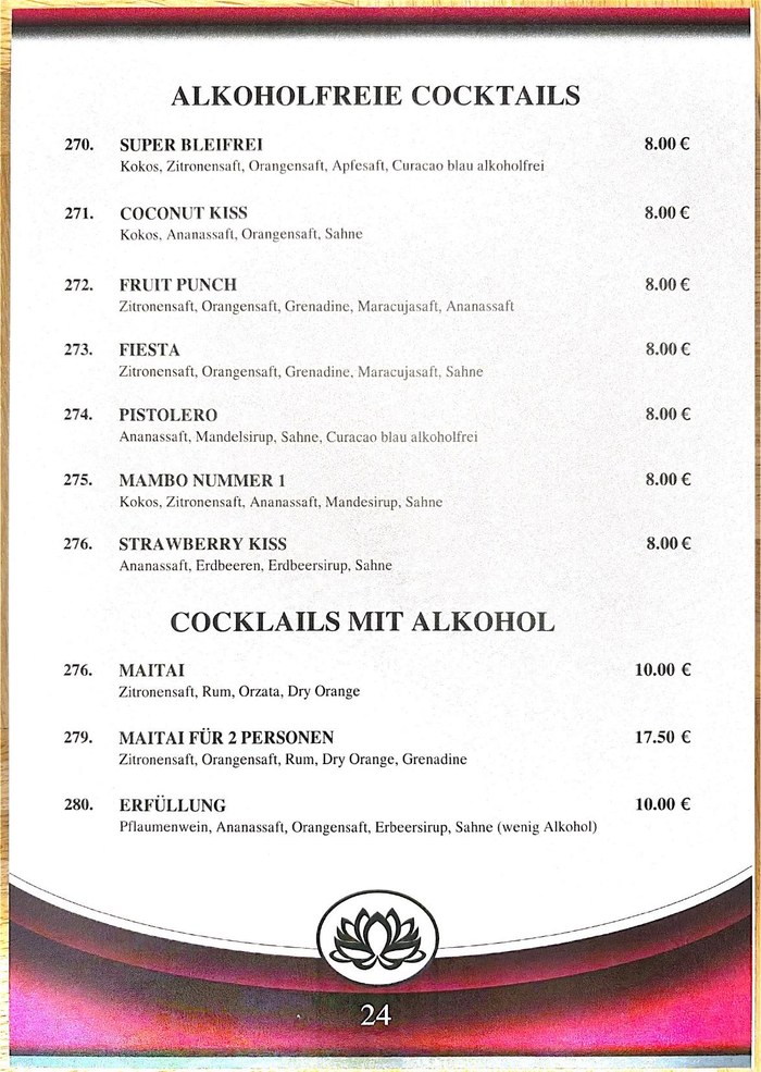 Mai Tai Speisekarte