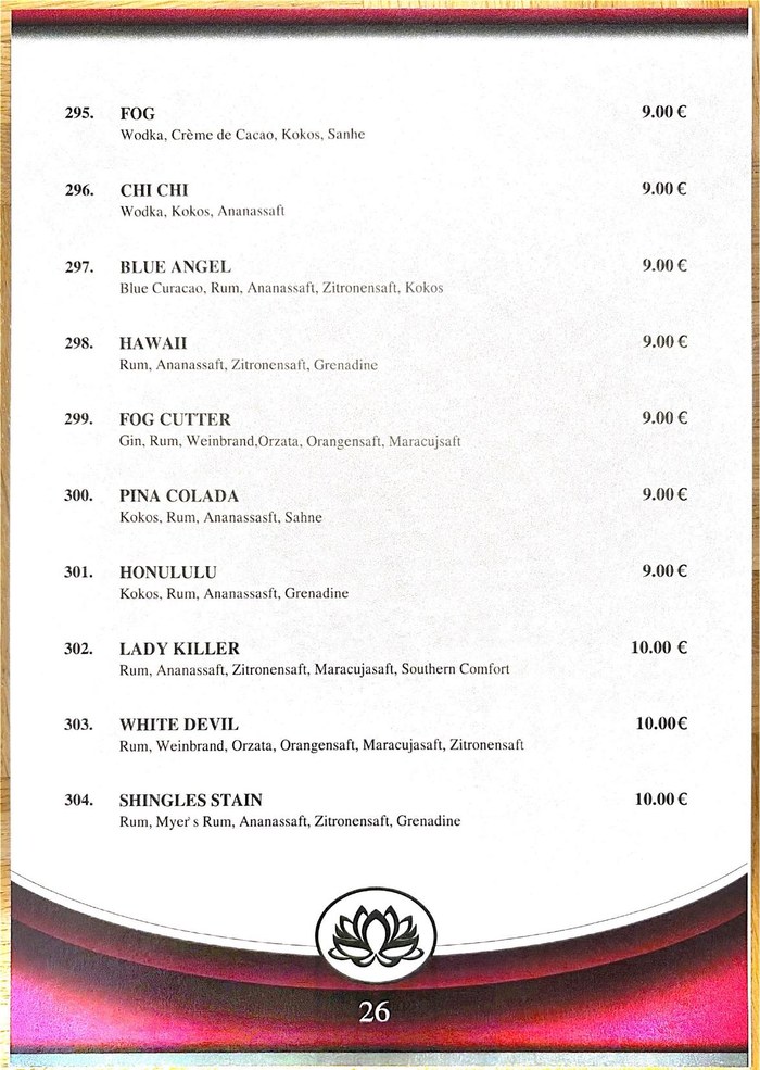 Mai Tai Speisekarte